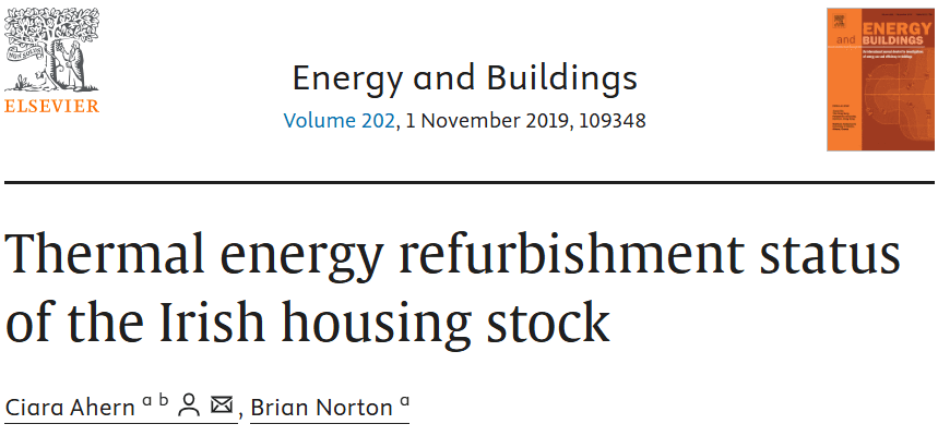 Thumbnail link for paper: Thermal energy refurbishment status of the Irish housing stock by Ciara Ahern, Brian Norton